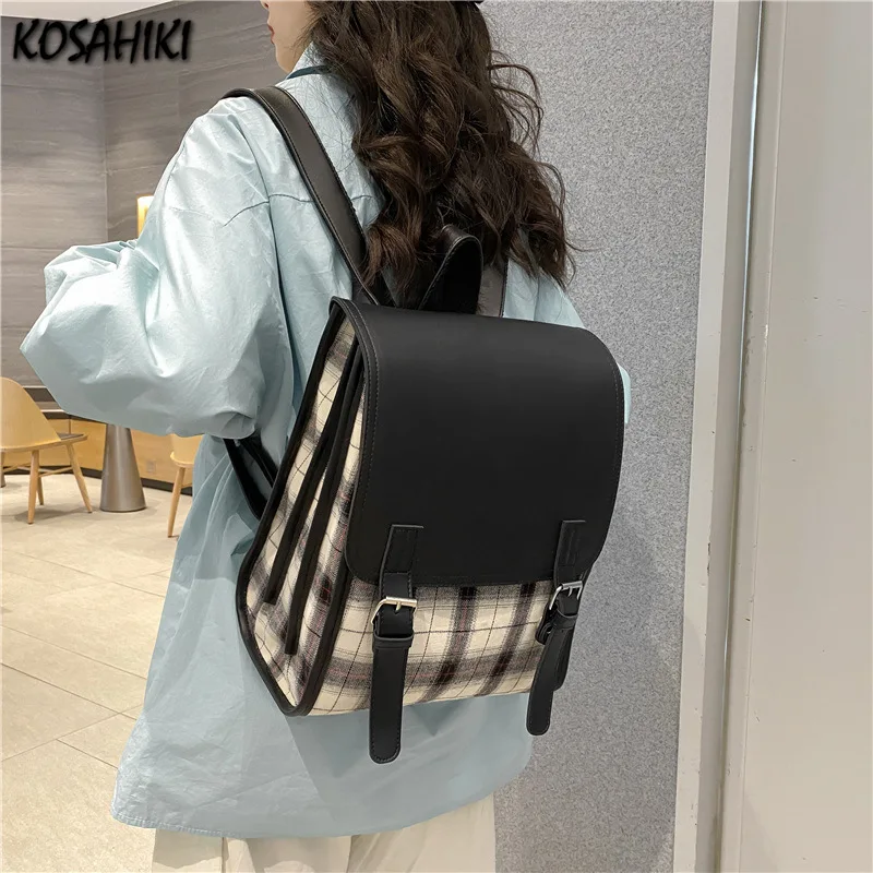 Japanese Preppy Plaid Y2k Aesthetic Schoolbags Trendy Patchwork Contrast Color Women's Handbags Casual Fashion Backpacks Women