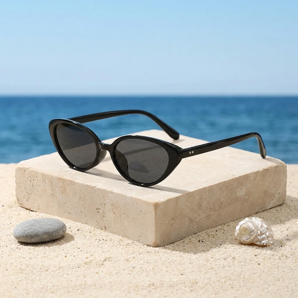 Lunettes de soleil de luxe vintage pour femmes, monture œil-de-chat petite avec rivets, design rétro élégant, protection solaire
