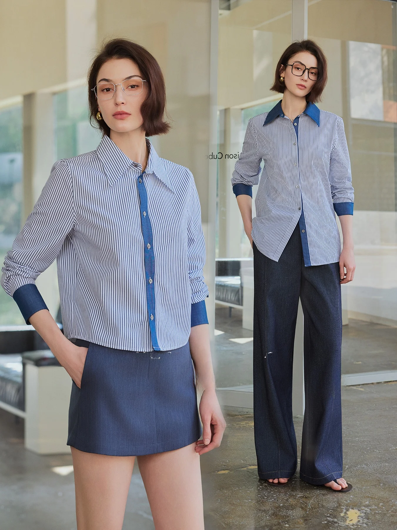 

the Diva Vintage Navy Blue Contrast Color Long Velvet Cotton Striped Shirt Long Sleeve Women's Shirt Commute Style Breathable...