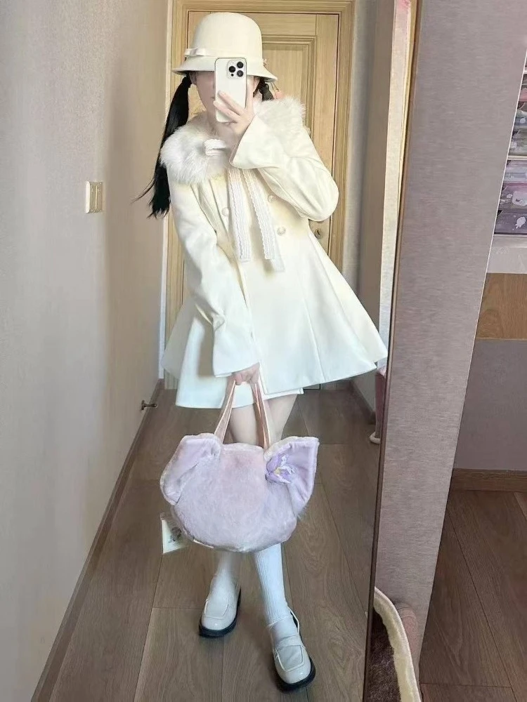 프렌치 스타일 페이크 퍼 칼라 슬림핏 코트 드레스 여성 가을 겨울 솔리드 엘레강트 드레스 따뜻한 캐주얼 한국 패션 드레스