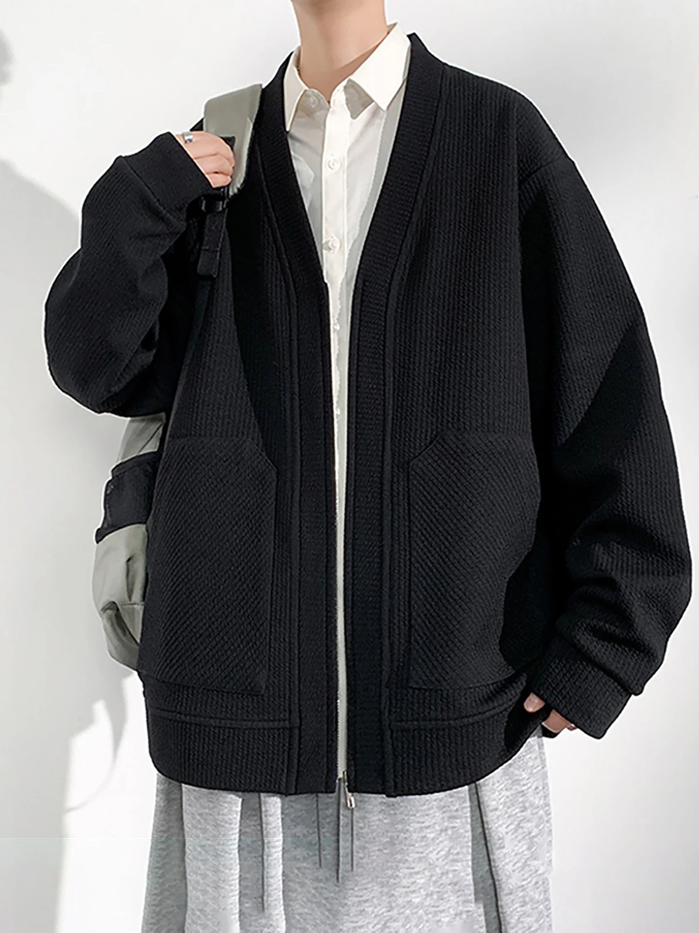 

Large Size Open Cardigan Sweatirt Spring Autumn Long Sve Loose Men's plus Size Outerwear Faionable American Brand