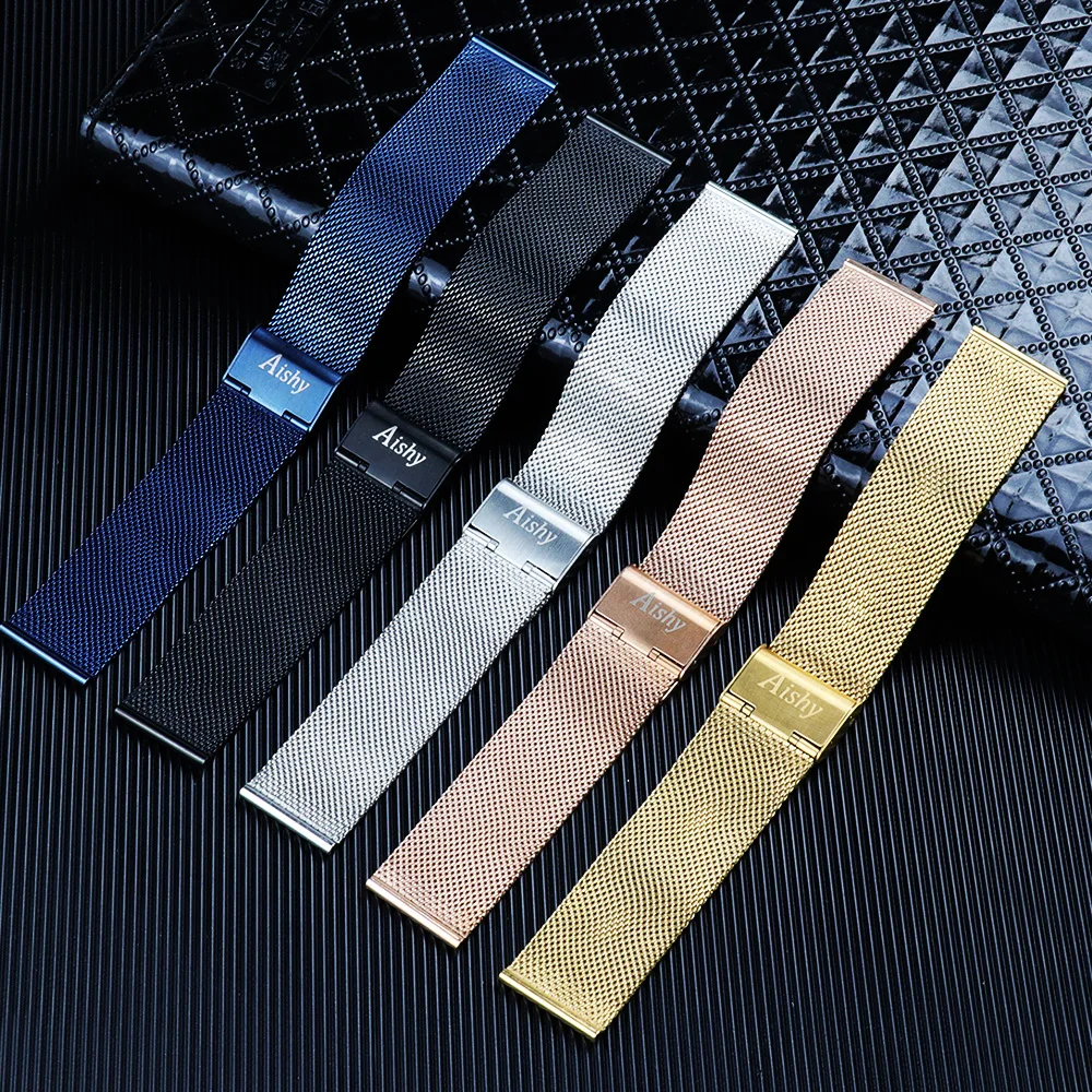 Watch band  20mm 22mm Ip plating 06 Wire Thick Watch black rose gold blue Stainless Steel Mesh Milanese Band ремешок для часов