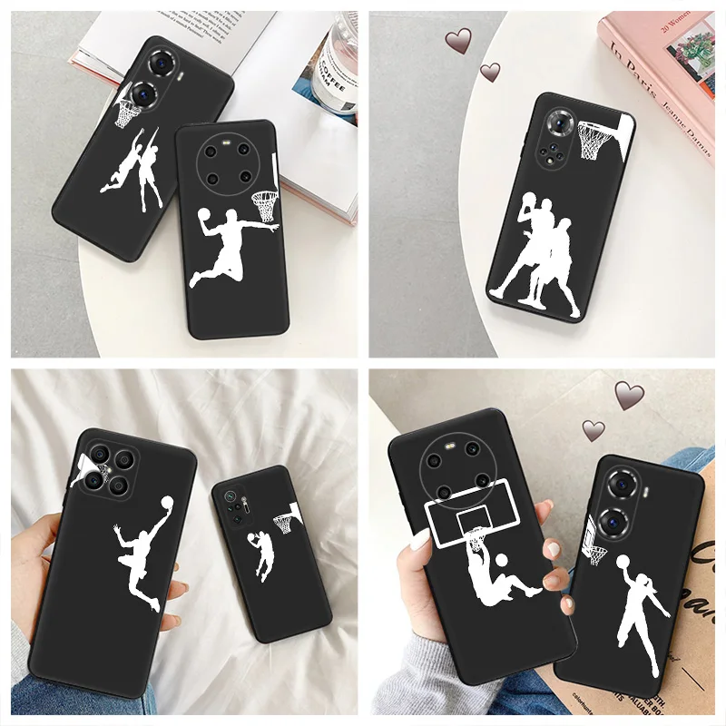 Silicone Black Phone Case for Honor x8b Magic5 x9 x7 b x6 x8 a 90 70 Basketball White Shot Dunk Sports Pixel 6a 7a 8a 7 8 Cover