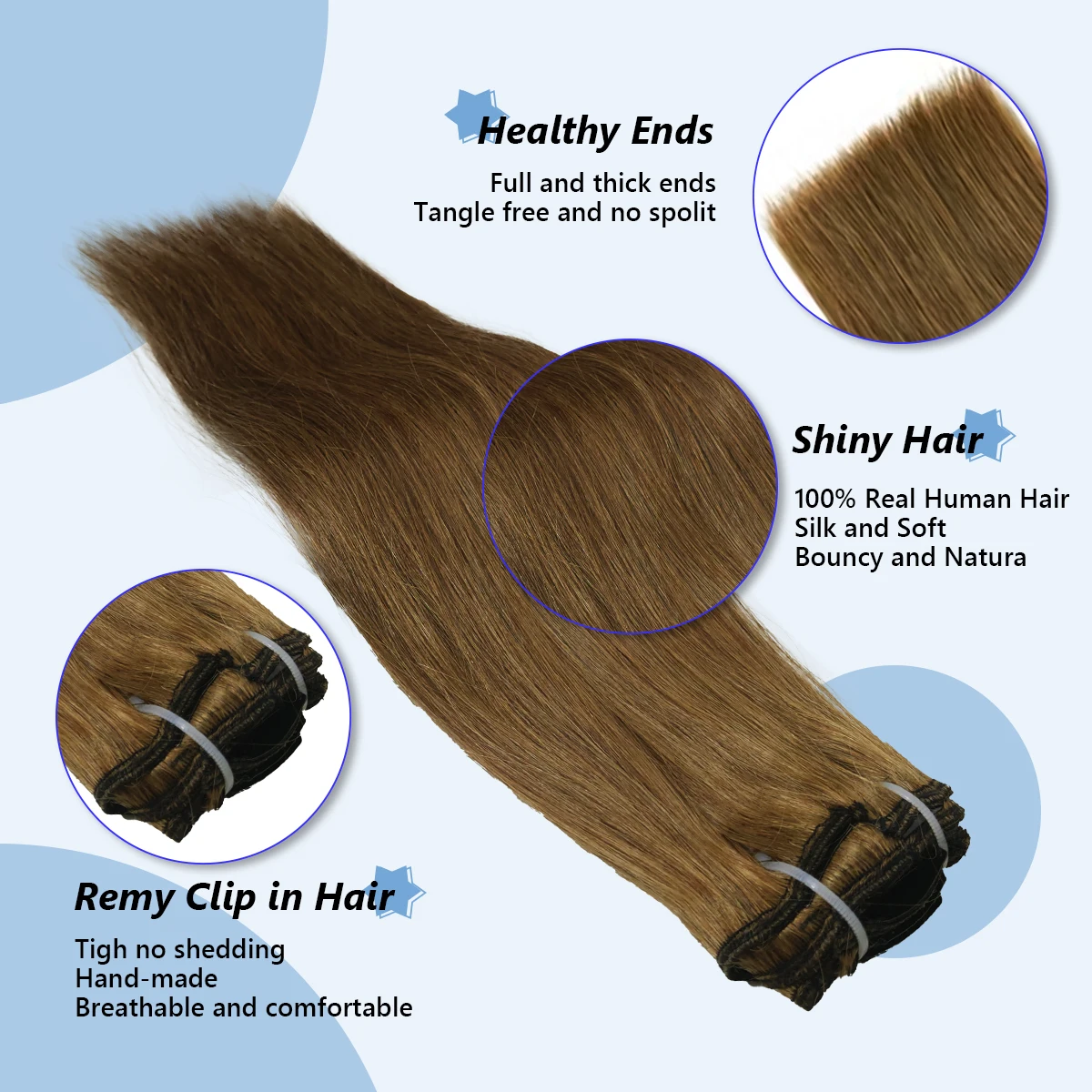 Straight Clip In Hair Extension 100% Real Human Hair 12-26 Inch Medium Light Brown #6 120g For Salon High Quality With 18Clips