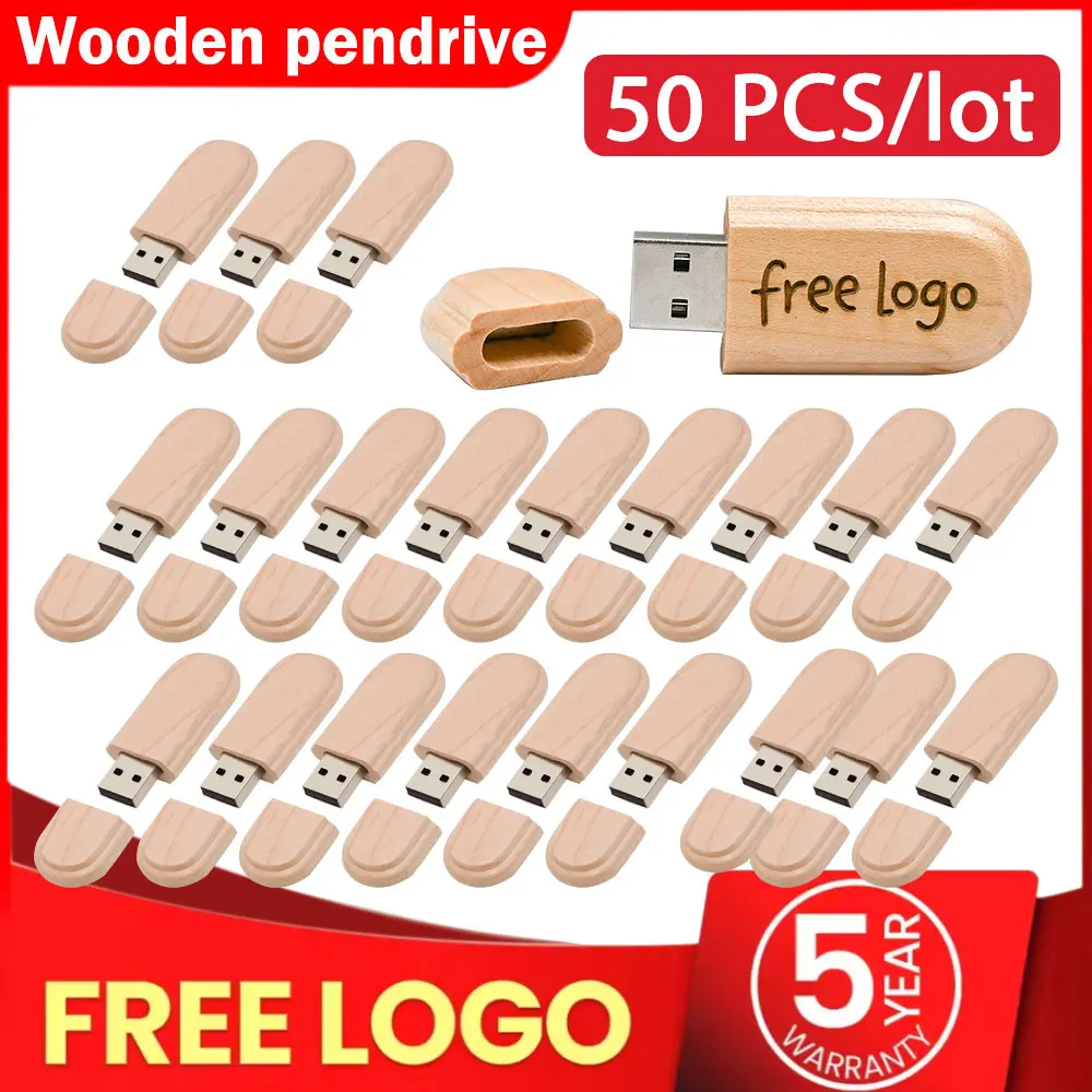 50PCS/LOT USB 2.0 Flash Drive 128GB Free Custom Logo Memory Stick 64GB Wedding Creative Gift Pen Drive 32GB Maple Wood USB Stick