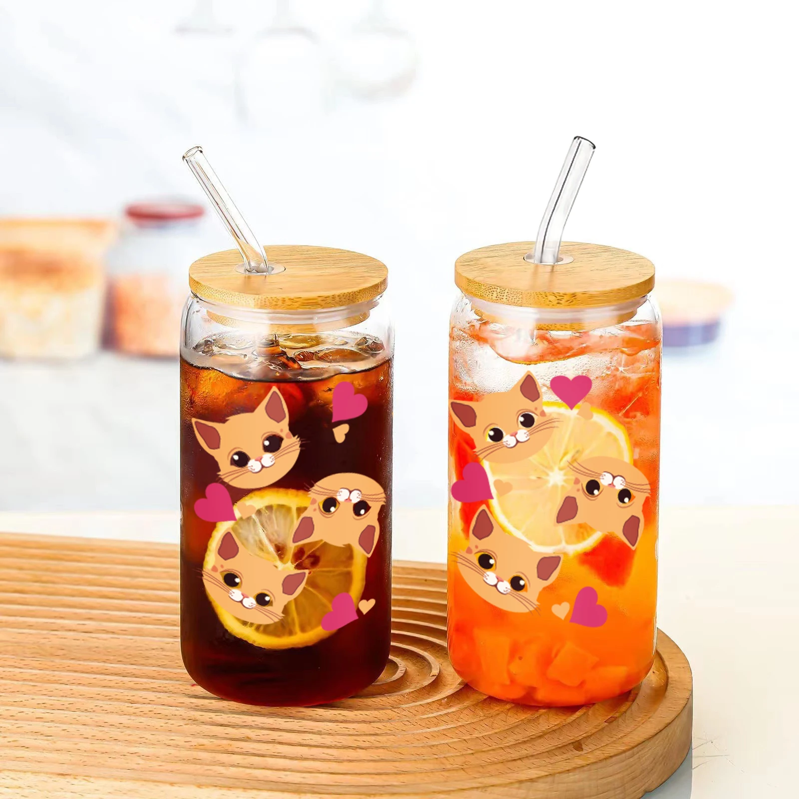 

1pc Cute Cat Pattern 16oz Beer Can Glass With Lid&Straw Soda Can Glass Coffee Cup Glass Tumbler 3d Printed Holiday Gifts