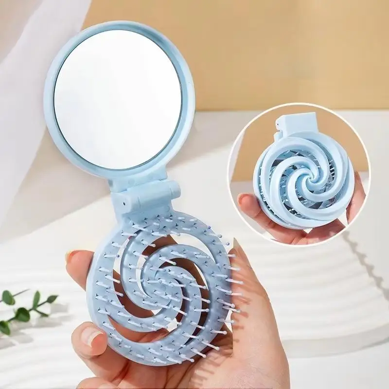 Mini Portable Scalp Massage Comb 2 In 1 Foldable Comb With Makeup Mirror For Travel Easy To Carry Great Gifts
