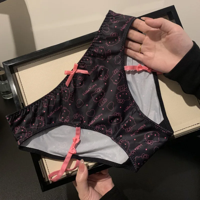 

Hello Kitty Women Panties Sanrio Sexy Kawaii Ice Silk Underwear Low Briefs Cotton Crotch Leg Band Breathable Women's Triangle