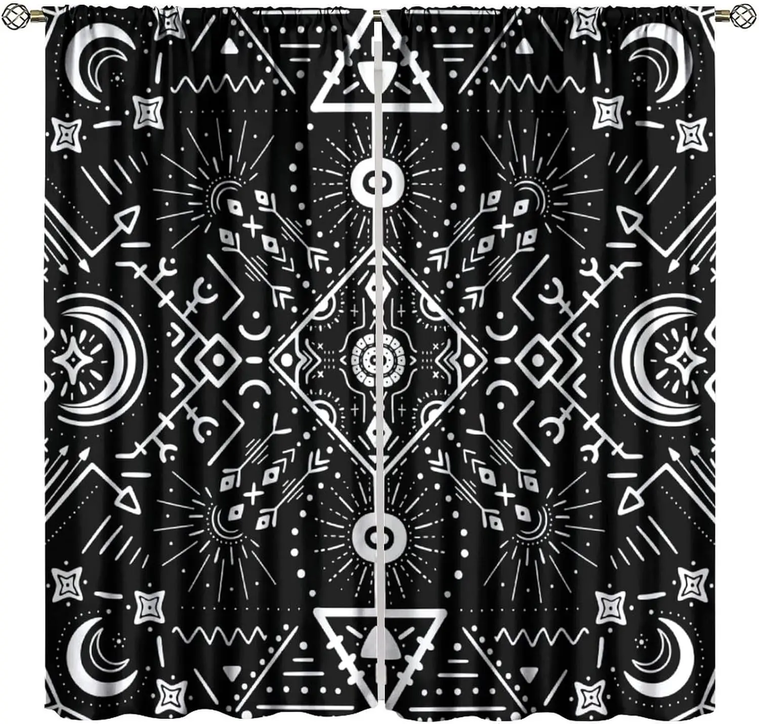 Ancient Egypt Boho Curtains Hieroglyphs Moon Gothic Nation Graffiti Window Treatment for Living Room Bedroom Decor Window Drapes