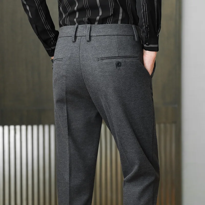 Autumn Cotton Mens Pants Fashions Men Slim  Suit Pants Stretch Formal Dress Trousers Male Straight Korea Official Pant