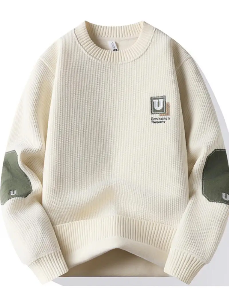 

Утепленный вязаный свитер для подростков и молодых мужчин с вышивкой, мягкий, комфортный, из полиэфирного волокна, зимний, с круглым вырезом...