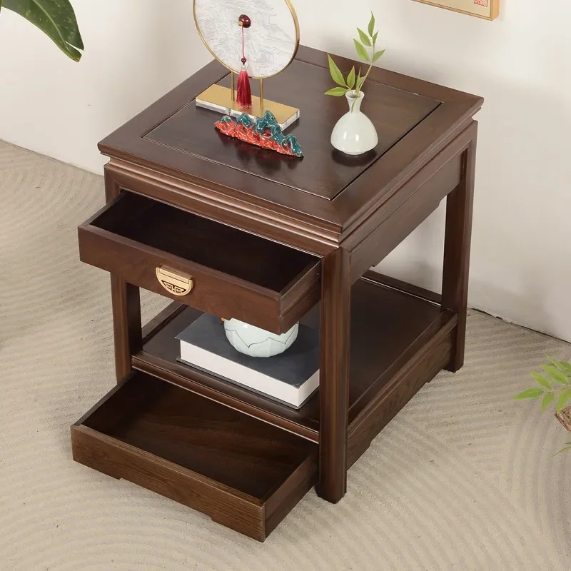 Double drawer Chinese solid wood fish tank, bonsai flower stand, rare stone ornament, small coffee table, square table, corner t