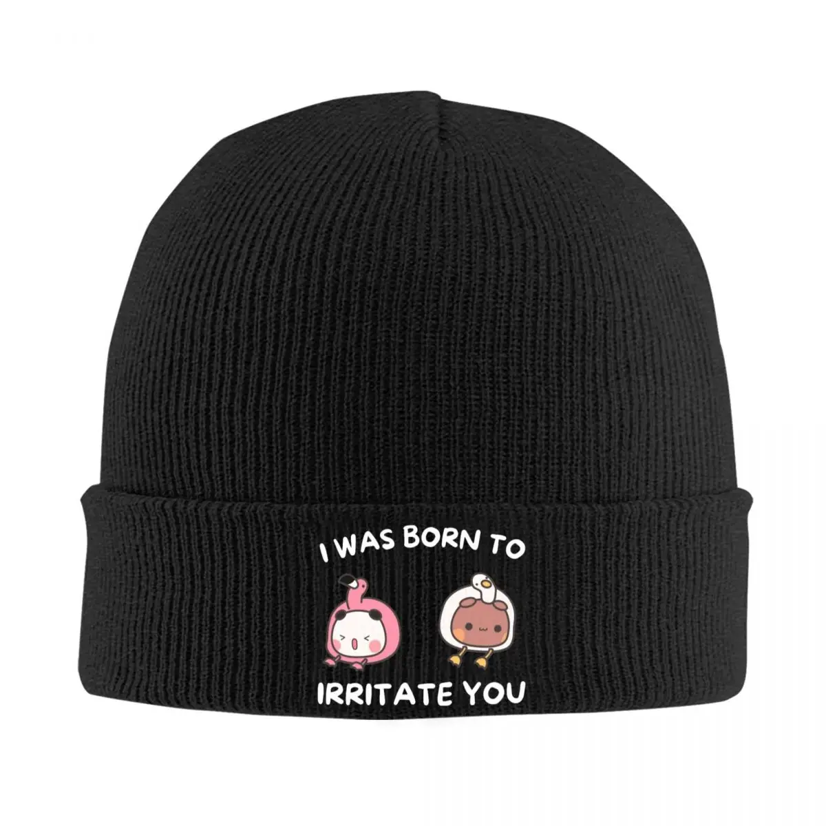 Bubu Dudu Panda Knit Hat Beanie Winter Hat Warm Acrylic Hip Hop I Was Born to Irritate You Caps for Men Women