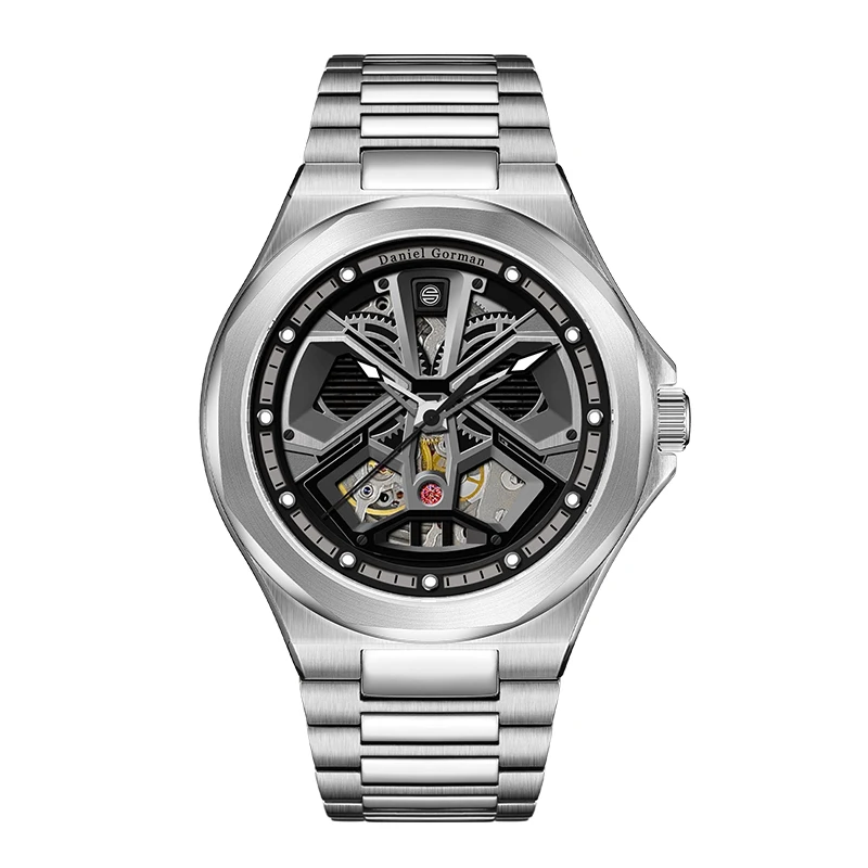 GORMAN Steampunk Skeleton Men's Watch Ring Luxury Automatic Mechanical Watches Luminous waterproof Stainless Steel Strap Watches