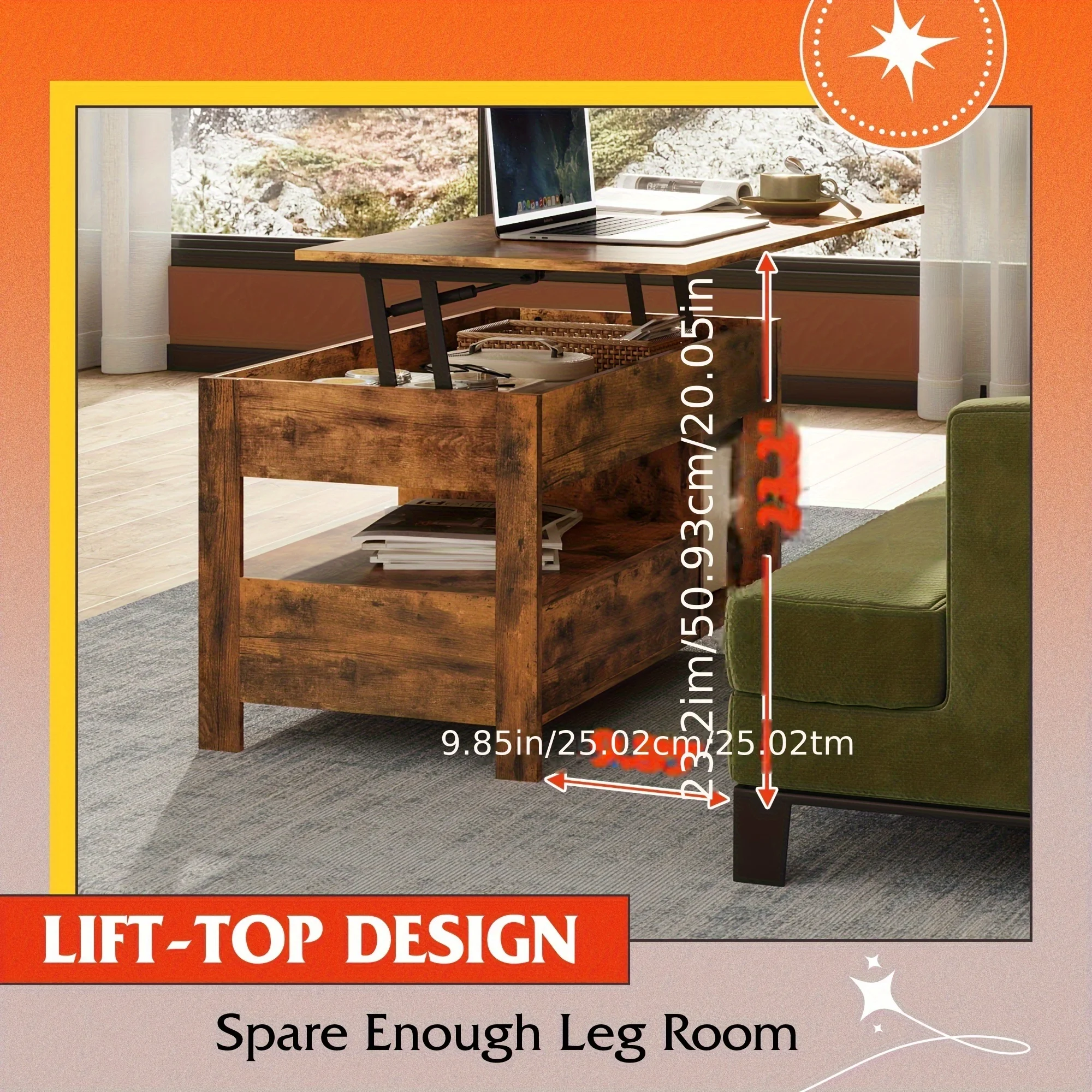 

Lift Top Coffee Table, 39"Coffee Table with Storage Drawers, Hidden Compartment And Metal Frame,