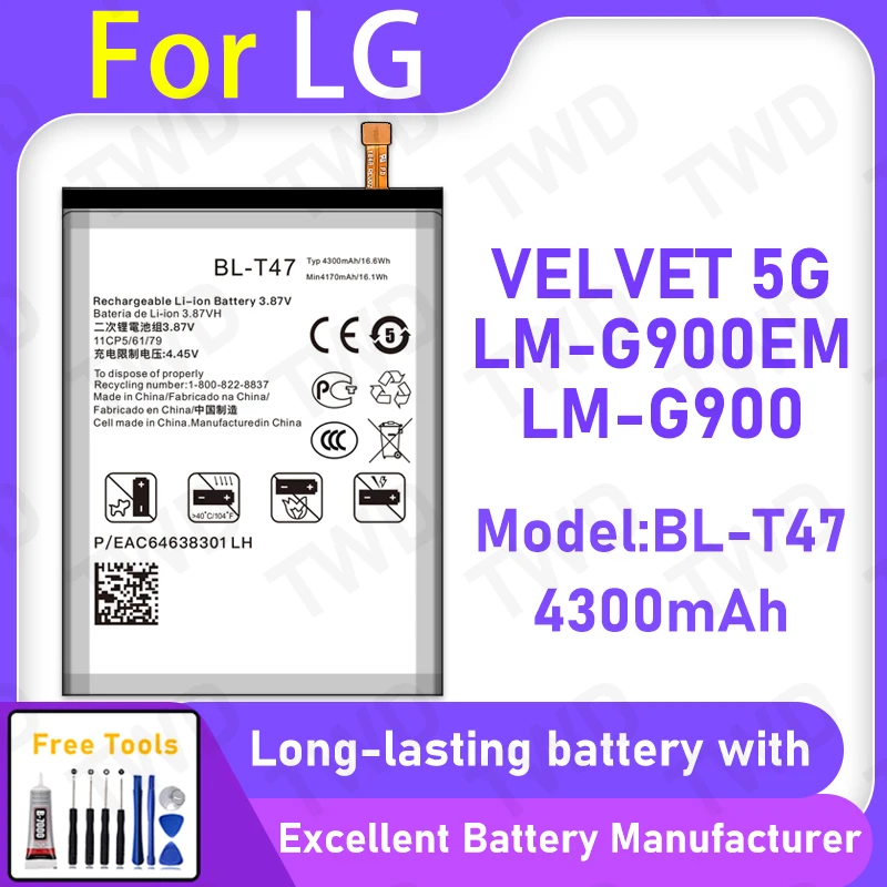 

100% New 4300mAh BL-T47 Battery For LG VELVET 5G/LM-G900EM Replacement Bateria+Free Tools
