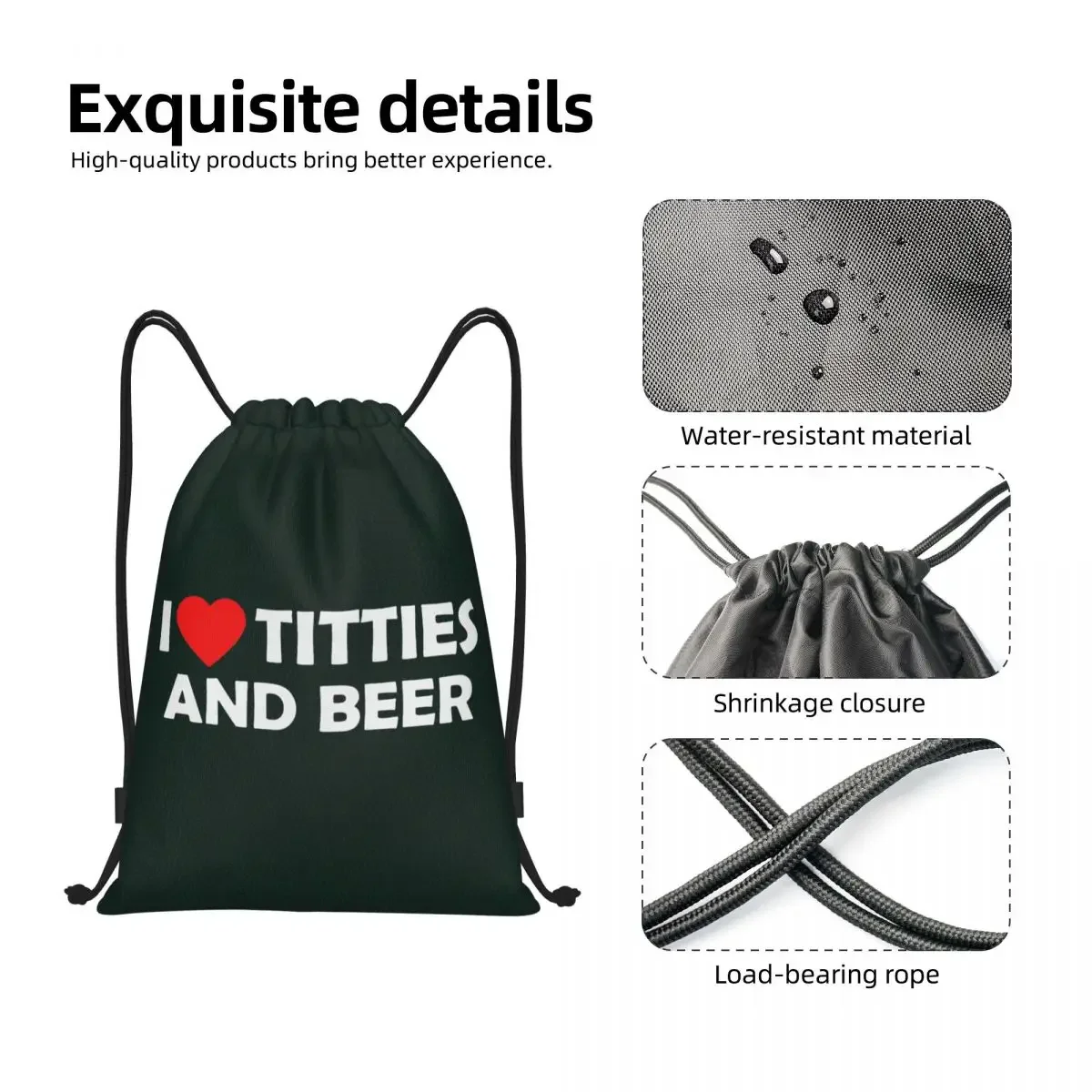 Mochila de cordão para homens e mulheres, peitinhos e cerveja, ginásio esporte, saco de treino dobrável