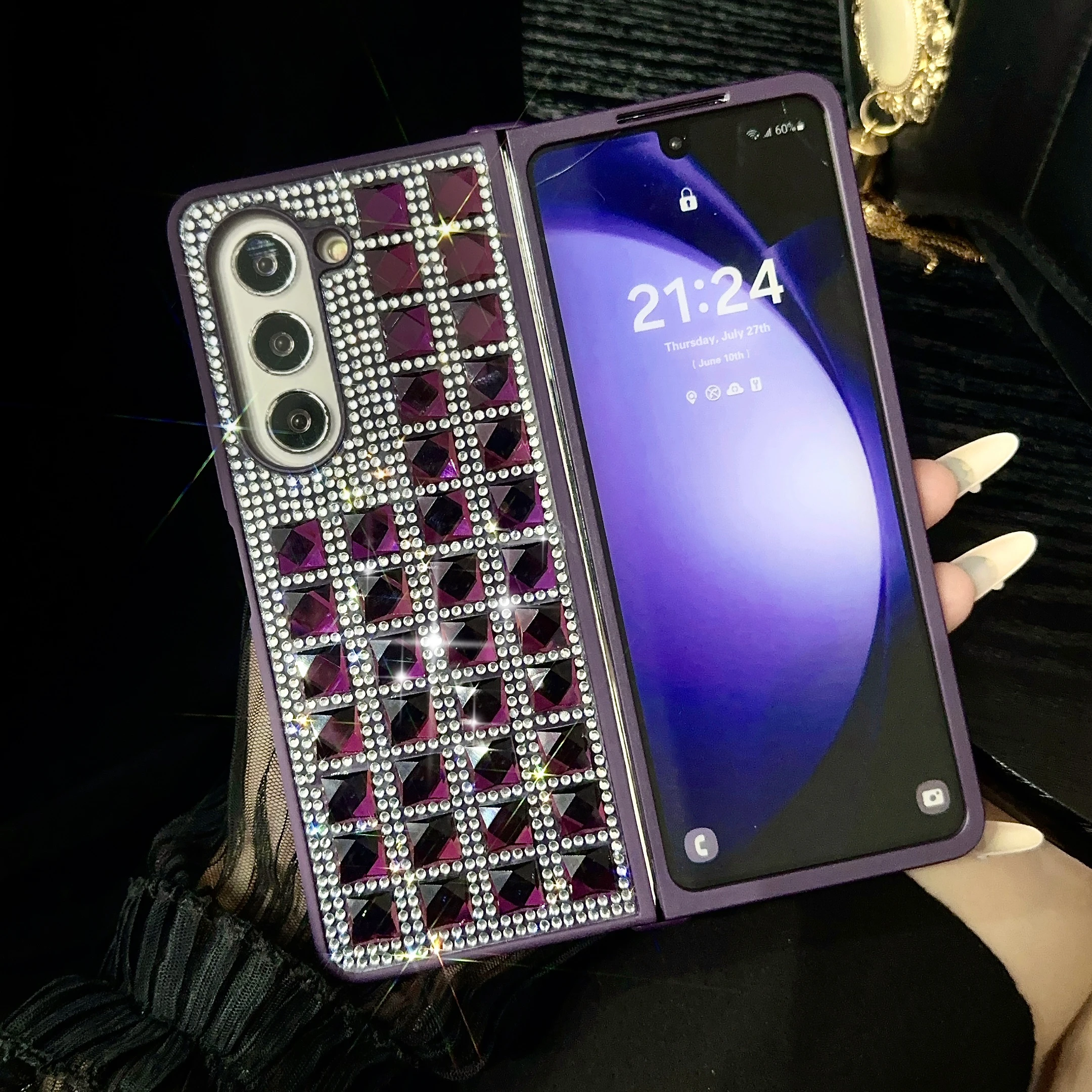 Luxury Shinny Square Diamond Plastic Folding Case For Samsung Galaxy Z FOLD 5 6 Cover