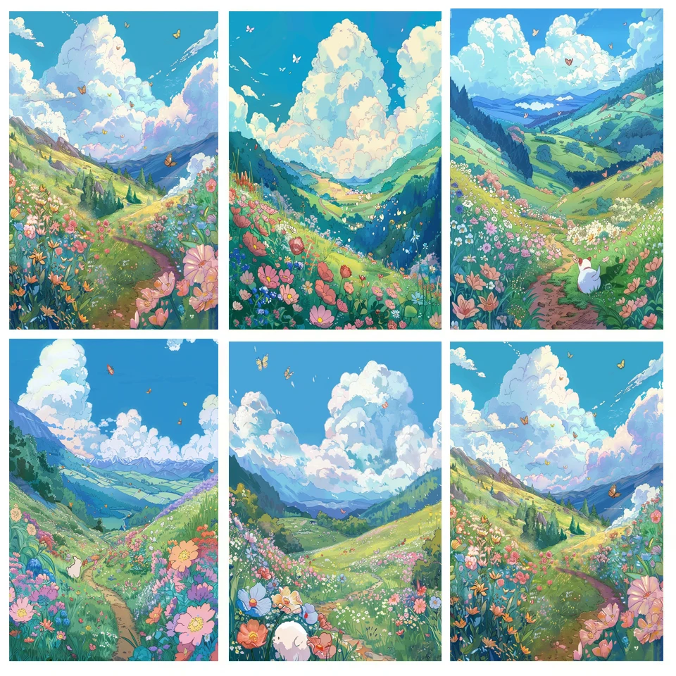Hand malerei Landschaft Gänseblümchen auf dem Berg Acrylmalerei von Zahlen Kit DIY Kunstwerk Leinwand Kunst Geschenk Geschenk Dekoration Geschenk