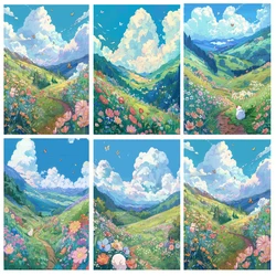 Hand Painting Landscape Daisies On The Mountain Acrylic Painting By Numbers Kit DIY Artwork Canva Art GiftHome Decoration Gift