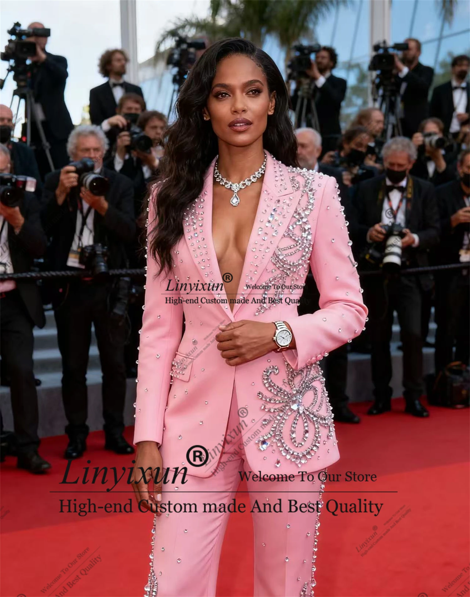 

latest luxurious design mod Rhinestones Customized Women's Suit 2 Pieces пиджак женски Slim Womens Clothing Pant