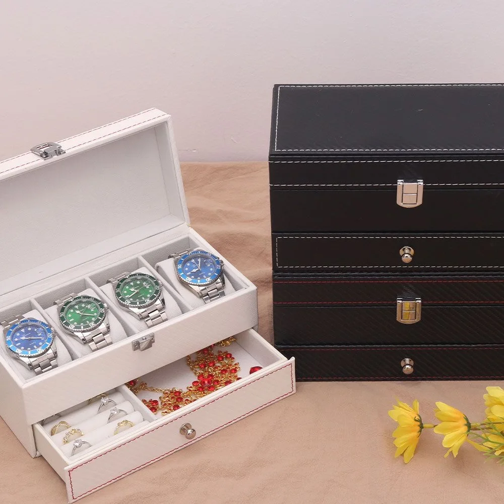 

DELESYS Cost-Effective Two-Layer Multifunctional Storage Box Watch/Sunglasses/Jewelry Storage Case Women's Stud Earrings Storage