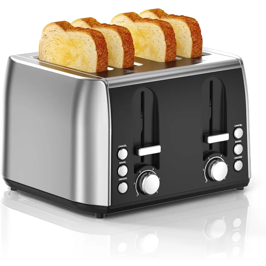 

4 Slice Retro Stainless Steel Toaster with Extra Wide Slots 6 Shade Settings Toast Boost Cancel Button Perfect for Waffles Bage