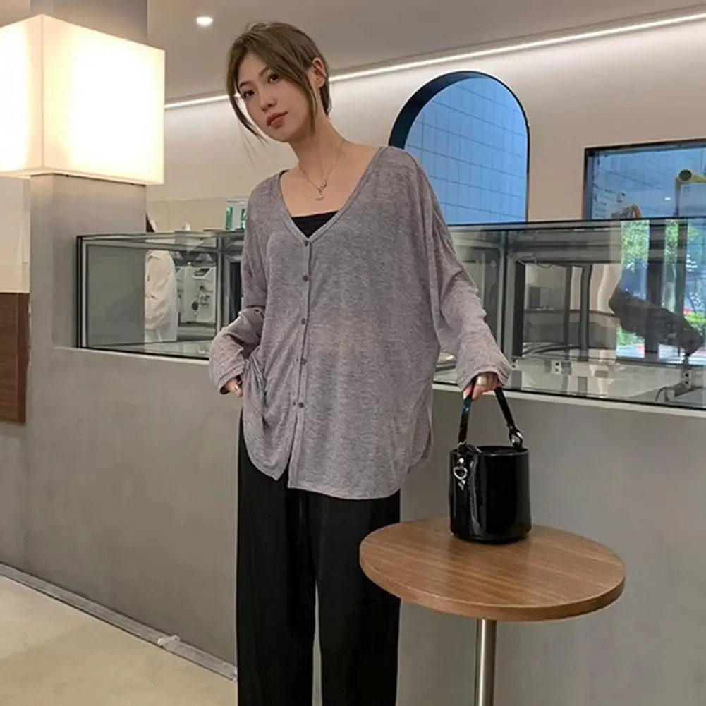 

Women Cardigan Coat Women's Stylish Spring Autumn Cardigan Coat V-neck Long Sleeve Single Breasted Solid Color Jacket for Daily