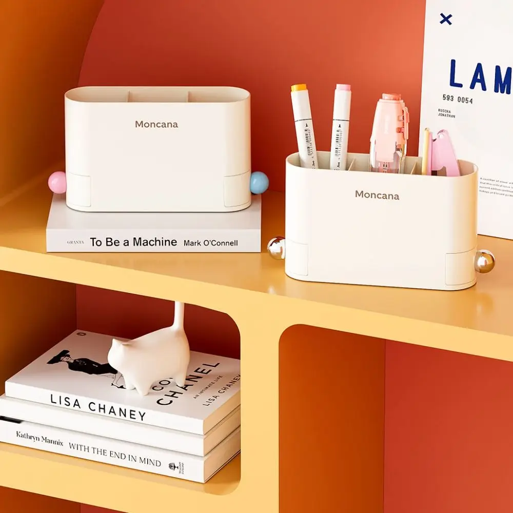 

Настольный держатель для ручек с 3 сетками и ящиками, большая вместительная коробка для хранения косметики, пластиковая креативная стойка для хранения канцелярских принадлежностей, офисная