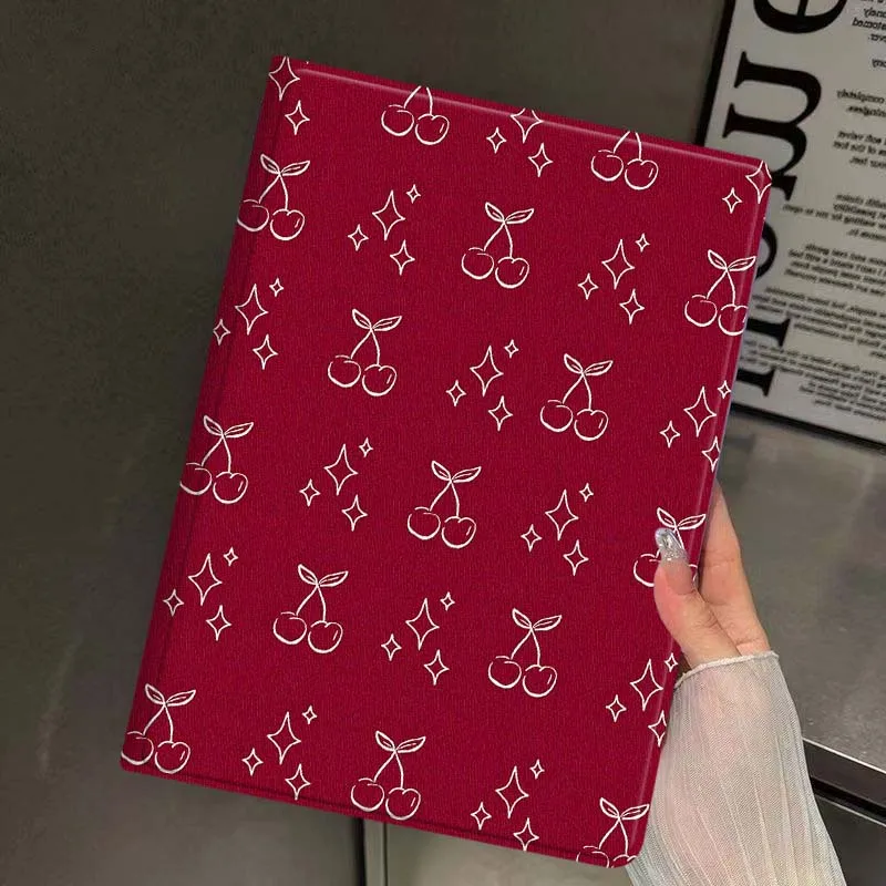 Cartoon Cherry Pattern Red Cover For iPad Pro Mini Air 1 2 3 4 5 6 7 10 11 th 8 9 gen 11 M4 M5 Foldable Tablet Case