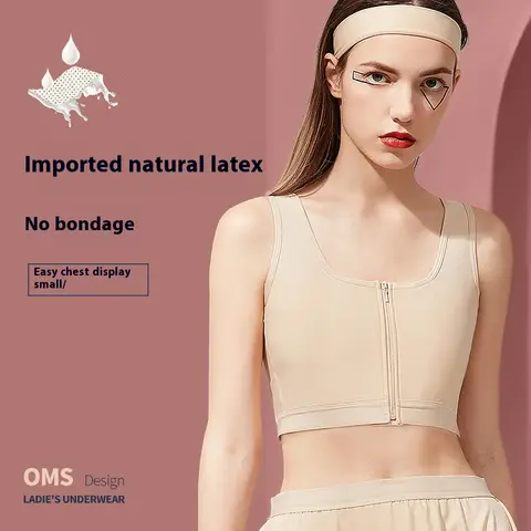 Front Zipper FTM Chest Binder for Large Breast, Breathable Mesh Trans Breast Compression Bra with Built-in Latex Chest Pad,