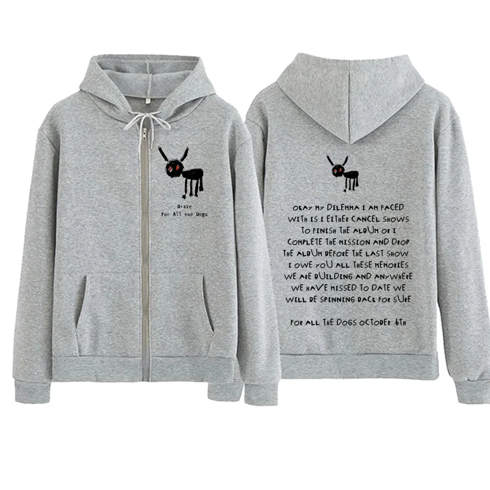 Para todos los perros Drake 2024 Sudadera con capucha con cremallera Harajuku pulóver Tops ropa de calle Fans de música regalo sudaderas con cuello en V