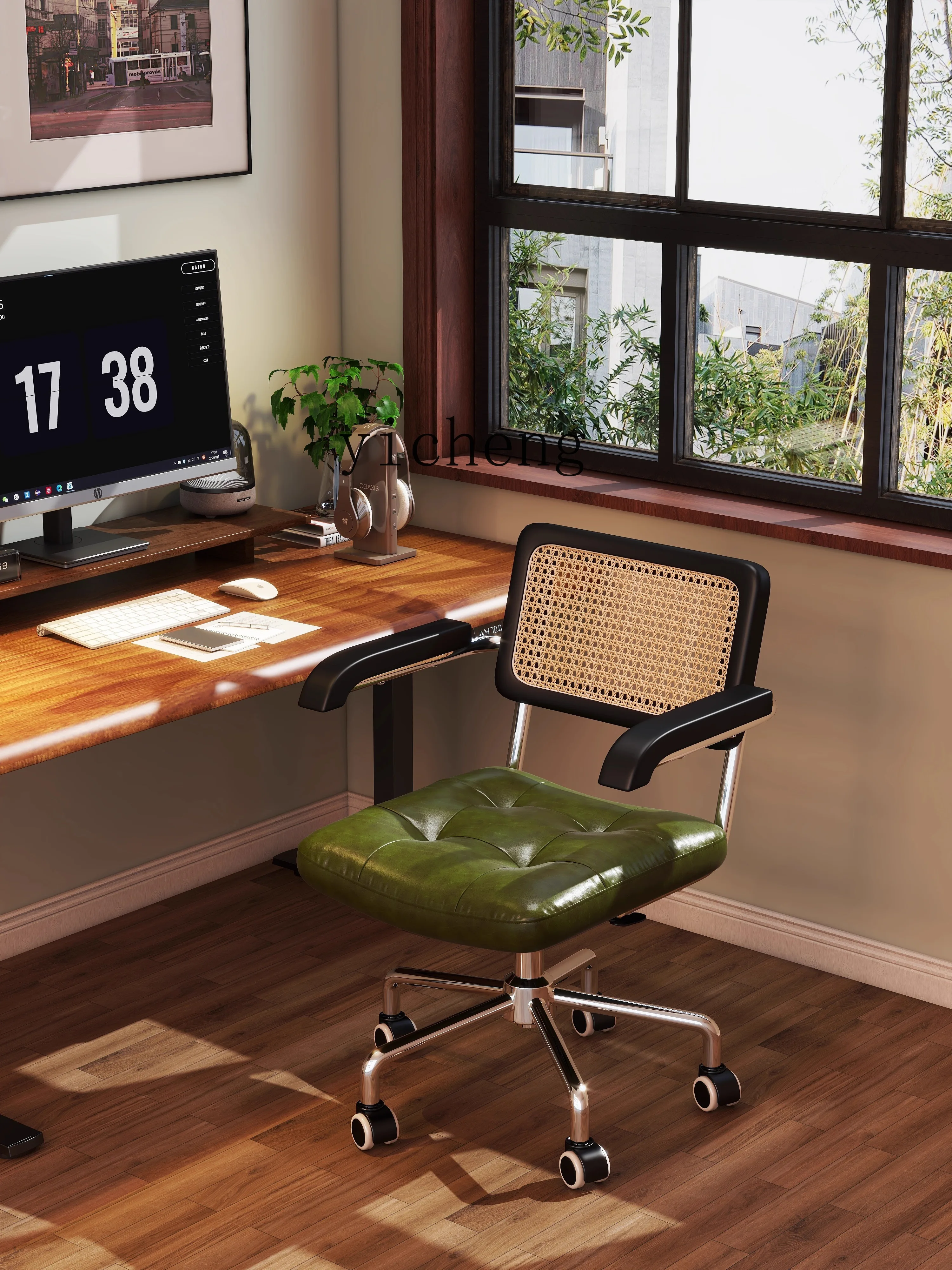 DSA computer chair household rattan retro office chair study bedroom study desk backrest lift swivel
