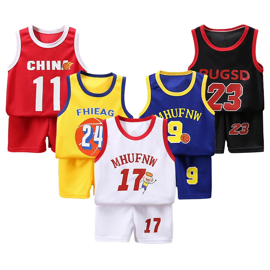 

Летние комплекты баскетбольных футболок без рукавов для мальчиков и девочек из 2 предметов, детский жилет, быстросохнущая одежда, детский комплект верхней и нижней одежды