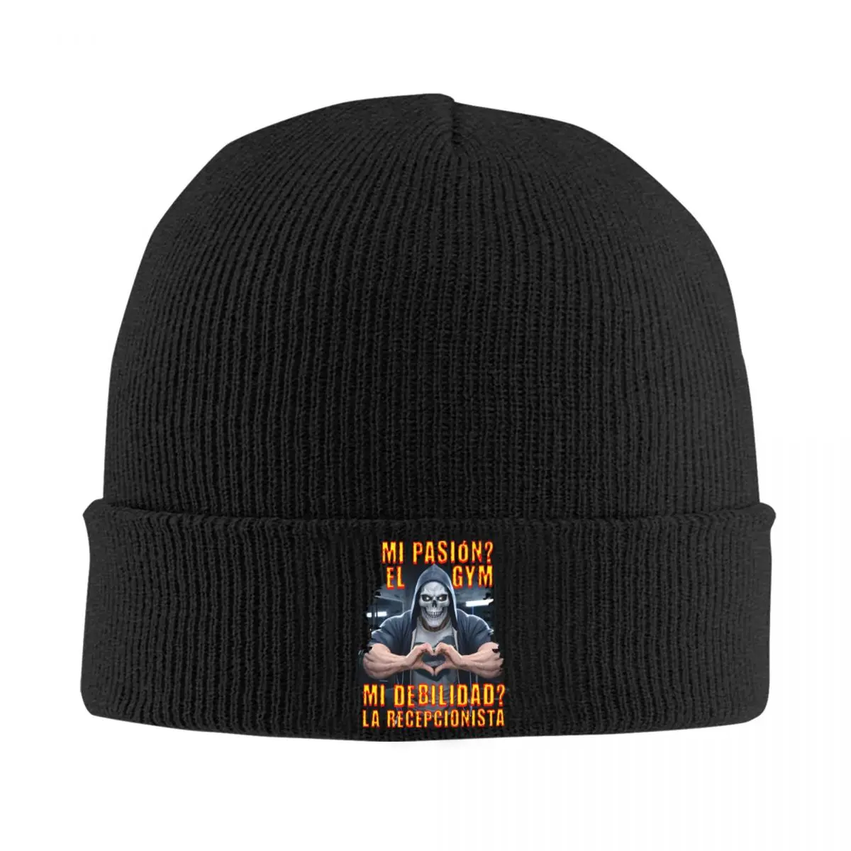 Mi Pasion El Gym Mi Debilidad La Recepcionista Calacas Beanie Hats Skeleton Caps Men Knitted Hat Spring Design Warm Beanie Hat