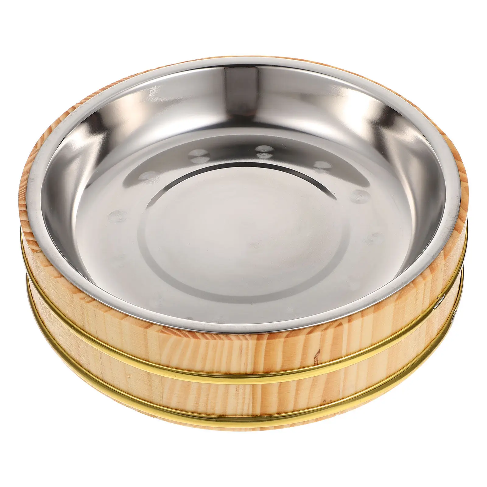 

1Set Sturdy Wood Stainless Steel Sushi Rice Bucket Round Open Design Easy Mixing Japanese Korean Cuisine Food Container Rice