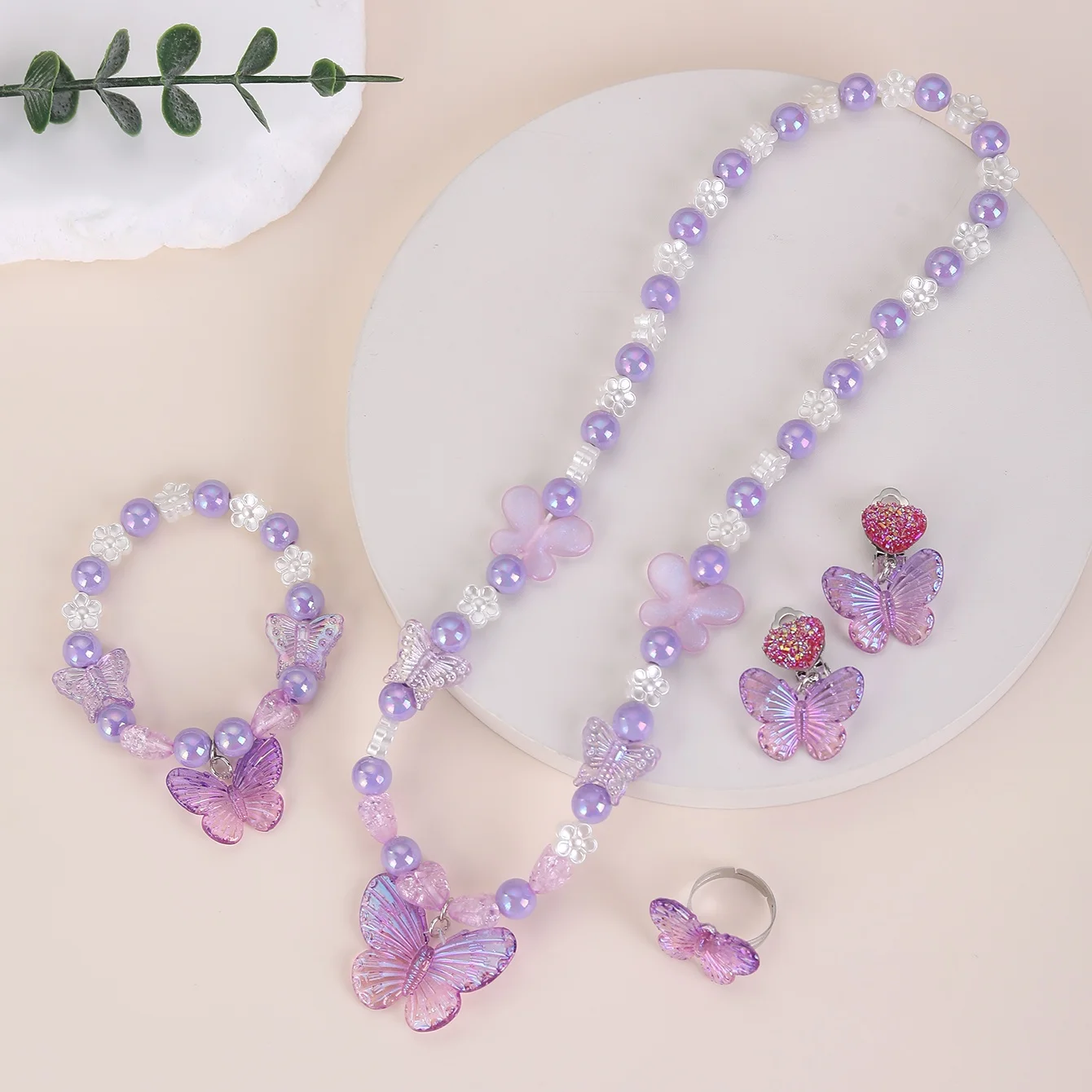 الأطفال فتاة الأميرة سوار اللؤلؤ والمجوهرات الكرتون فراشة سوار قلادة حلقة أقراط البدلة