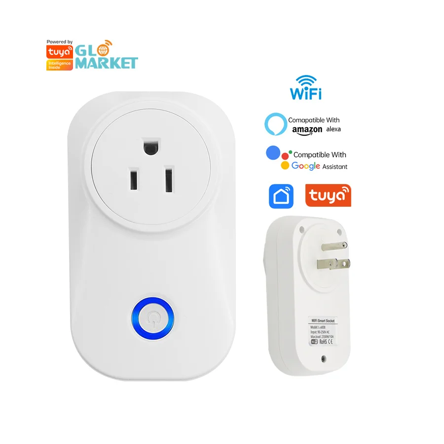 

Glomarket Tuya Home Wifi Smart Electrical Plug With Socket Customized Timer Outlet for Google Home Alexa Smart Plug