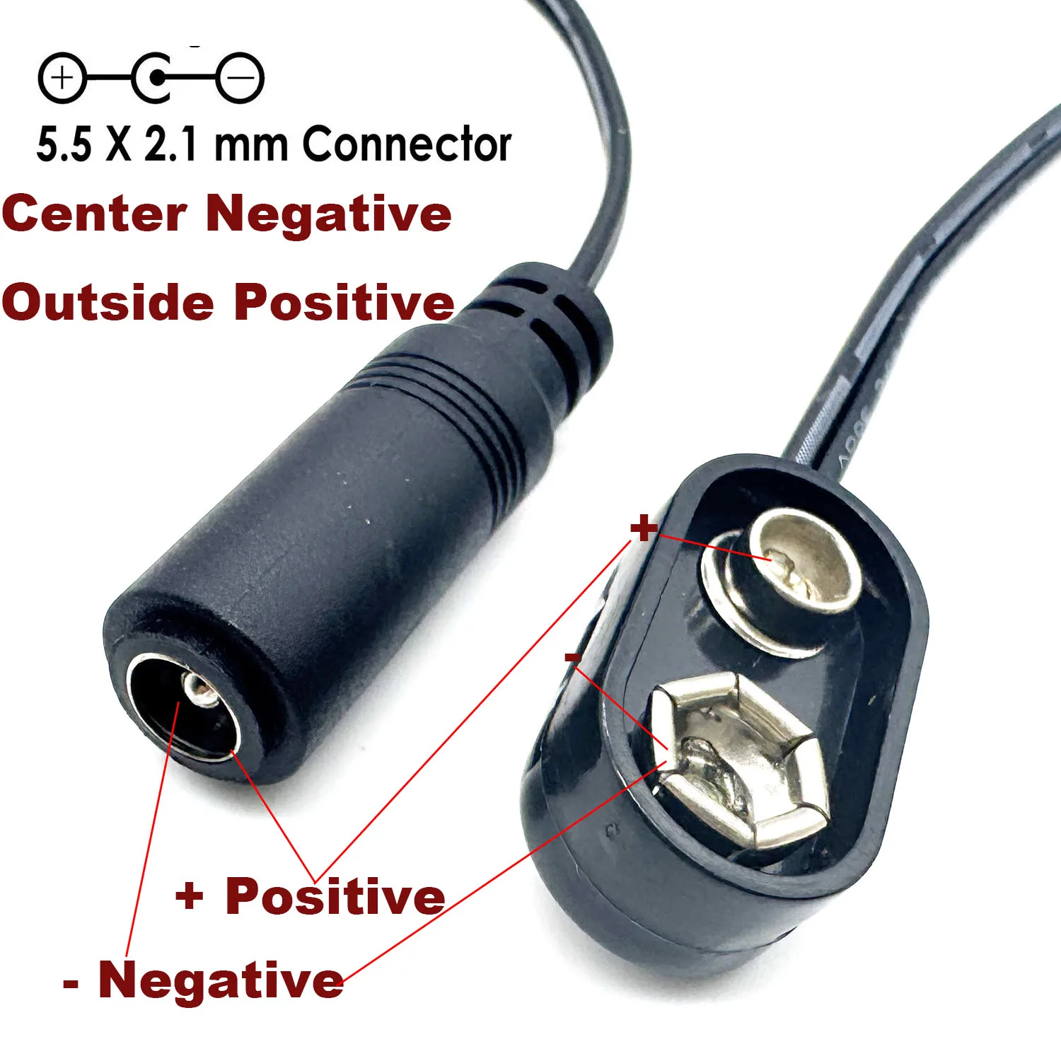 1pc 9V Battery Clip Converter DC Power Cable Snap Connector 5.5mm X 2.1mm Female Reverse Polarity for Guitar Effect Pedal