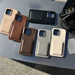 Fashion Solid Color Leather Card Holder Phone Case For iPhone 15 Pro 12 13 14 Pro Max 14pro Protective Cover Shockproof Cases