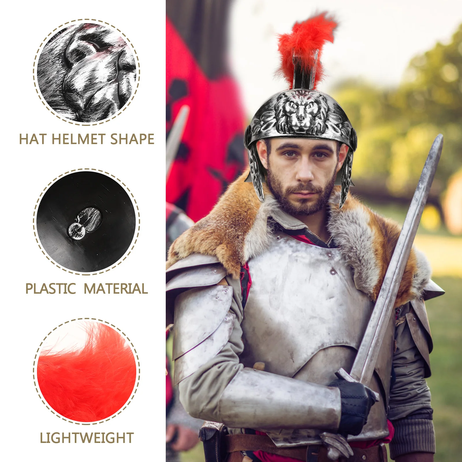 Ancient Roman Hat Photo Prop Costume Gladiator Clothing Accessory Durable Men Adults Plastic Halloween