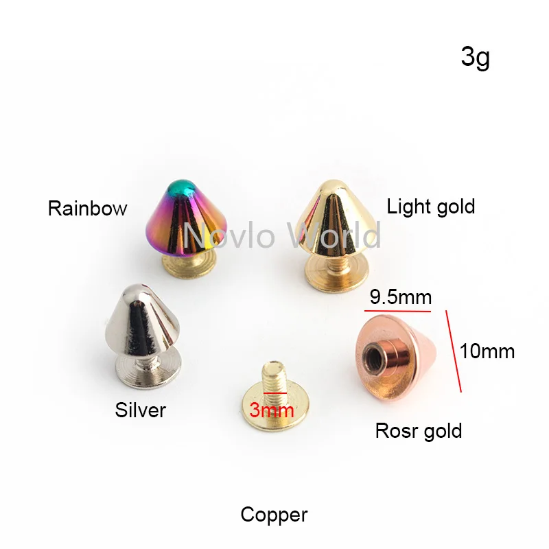 Polido Rainbow Turriform Cabeça Rebite, Metal Bag Snap Rock Stud, Bolsa, Rebites de Parafuso Inferior, 6 Cores, 10mm, 10-50Pcs