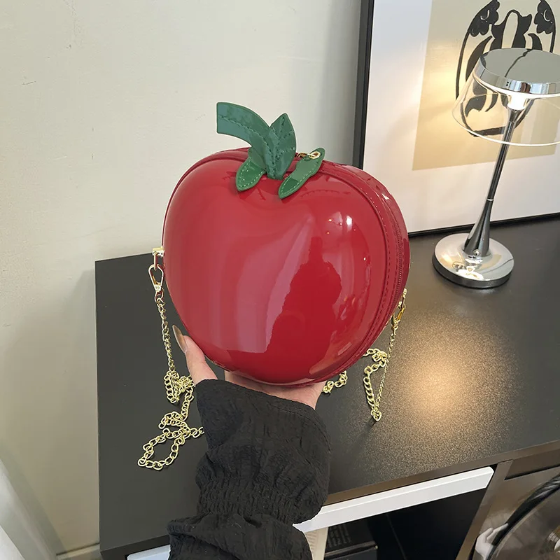 Creative Small Crossbody Single Shoulder Bag Spring Summer New Style Apple Shape Mini PU Leather Polyester Lining Zipper Closure