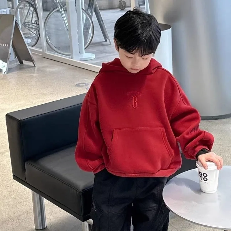 

Новинка 2025 года, зимняя детская свободная толстовка с капюшоном для мальчиков и девочек, повседневная утепленная теплая верхняя одежда в корейском стиле с мультяшным принтом