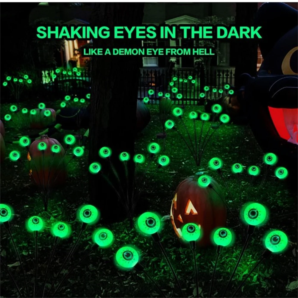 2 Packs Halloween Scary Eyeball Solar Stake Lights Outdoor Weatherproof Garden Stake Lights Halloween Decorations For 8-10 Hours