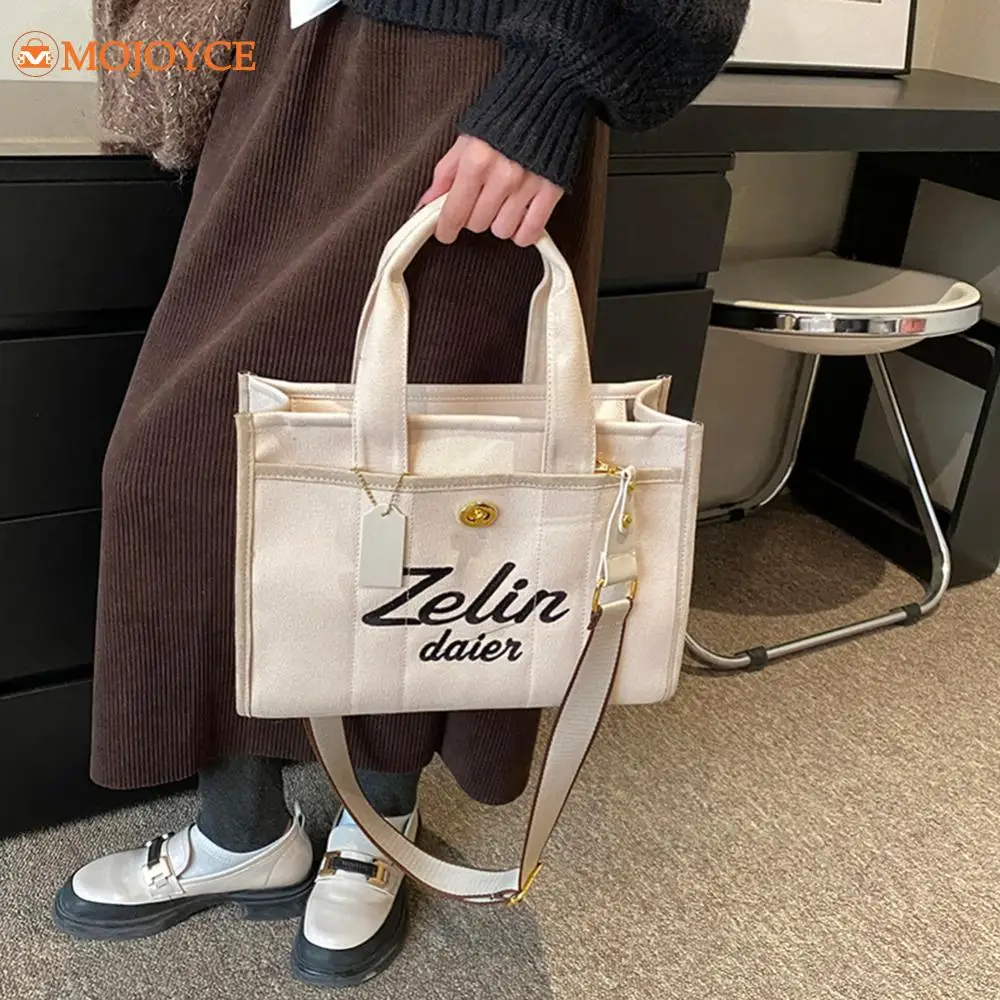 2024 Women's Canvas Square Shoulder Bag Letter Embroidered Tote Bag Large Capacity Crossbody Bag Luxury Brands Designer Handbags