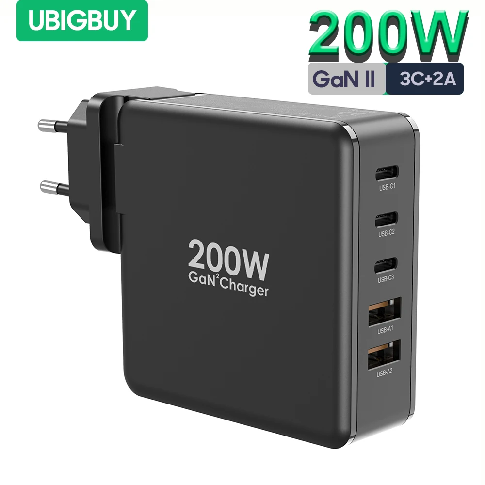 ubigbuy-cargador-de-pared-usb-c-de-200w-estacion-de-carga-rapida-gan-ii-de-5-puertos-adaptador-de-corriente-pps-pd-de-100w-y-65w-para-portatiles-tabletas-y-telefonos-inteligentes