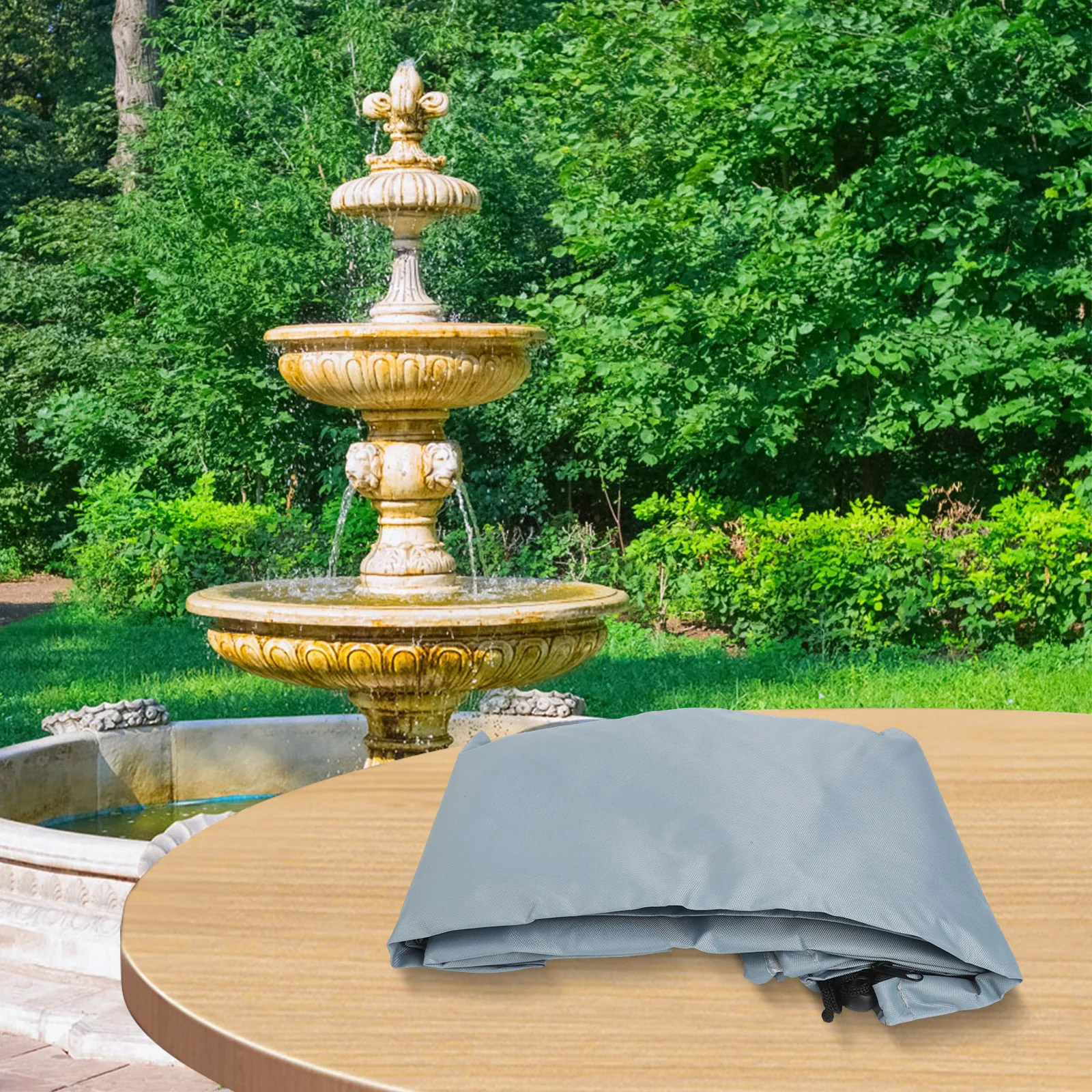 Adjustable Drawcord Garden Outdoor Fountain Cover With Drawstring Anti-UV Fountain Protector For Charcoal Grills