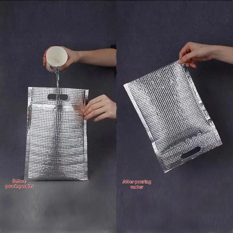 5Pcs Aluminum Foil Insulated Thermal Bags With Zipper Carry Handle Multiple Sizes For Takeout Delivery Camping Grocery Shopping