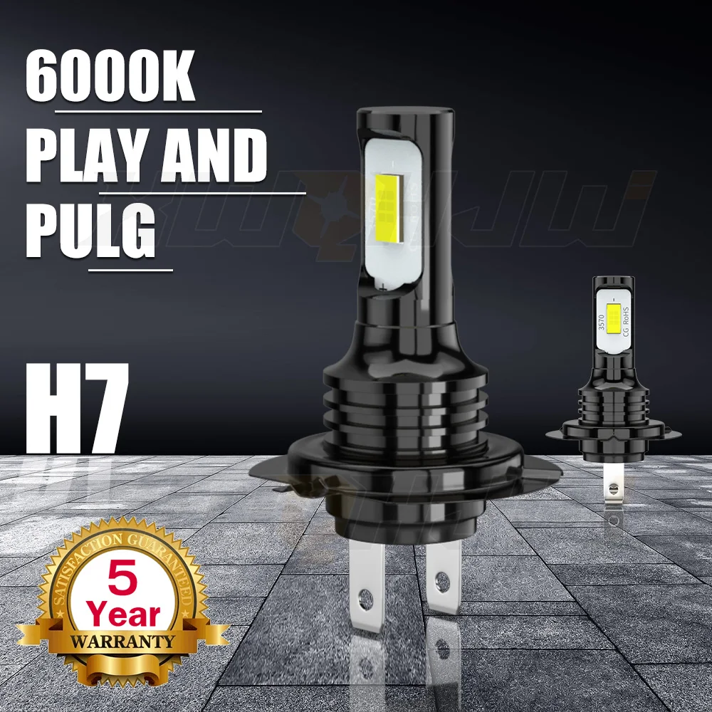 

XWQHJW 2PCS Car lights H7 Super Bright LED Headlights High Low Beam Fog Light Bulb White 6000K Minisize Car accsesories